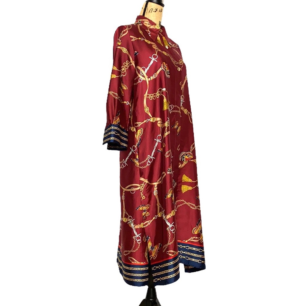 Zara Basic Long Red Chain Pattern Silky Lounge Dr… - image 2